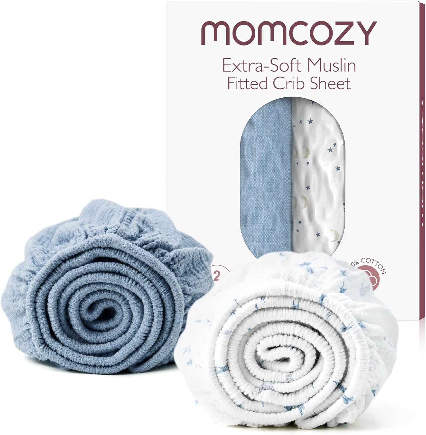 Momcozy muslin mini crib sheets front view