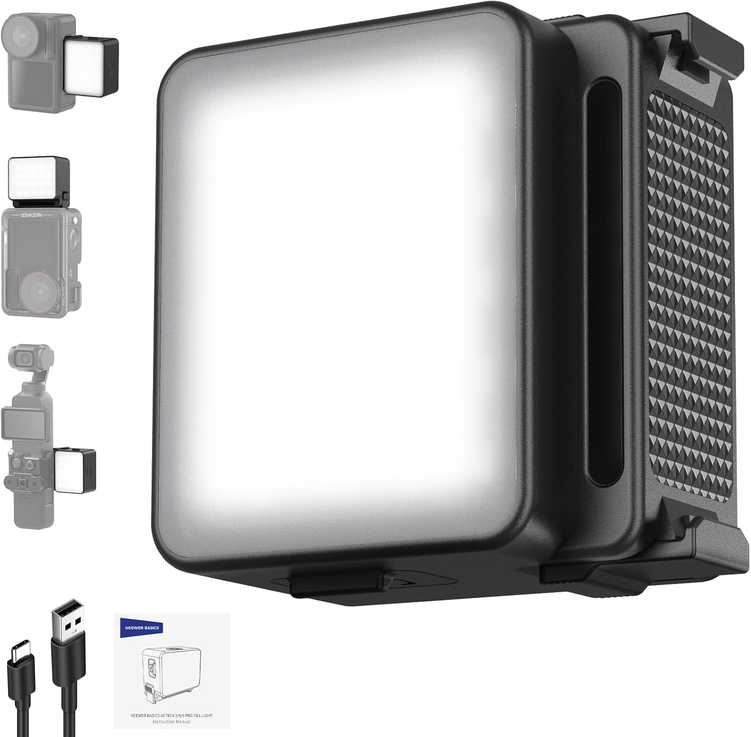 NEEWER Basics M20 Magnetic LED Camera Light front view showing the 20 LED array for vlogging.
