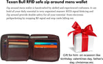 Premium top grain cowhide leather texture detail on Texan Bull wallet