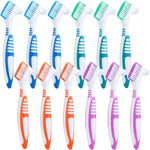 Mimorou twelve pieces denture brush set front view showing four vibrant colors.