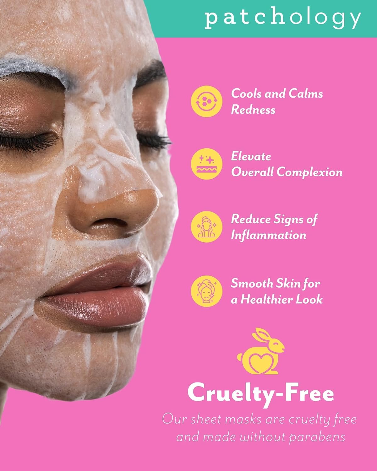 Patchology skincare sheet mask back packet details and instructions