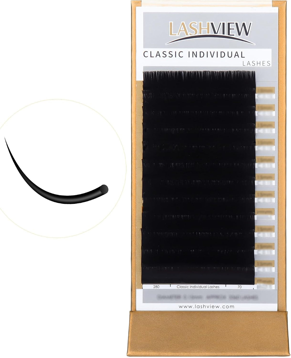LASHVIEW 0.20 Thickness Silk D Curl Fake Eyelash Extensions Mixed Tray 8-15mm Natural Thick Lashes Individual Semi-Permanent Eyelashes Application for Professional Salon Use - Image 1