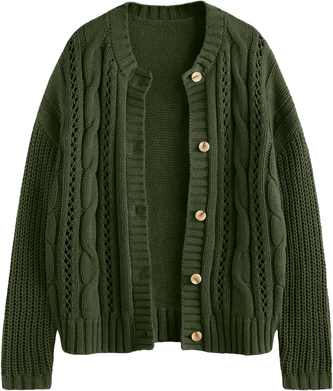 Lillusory women cable knit cardigan front view army green