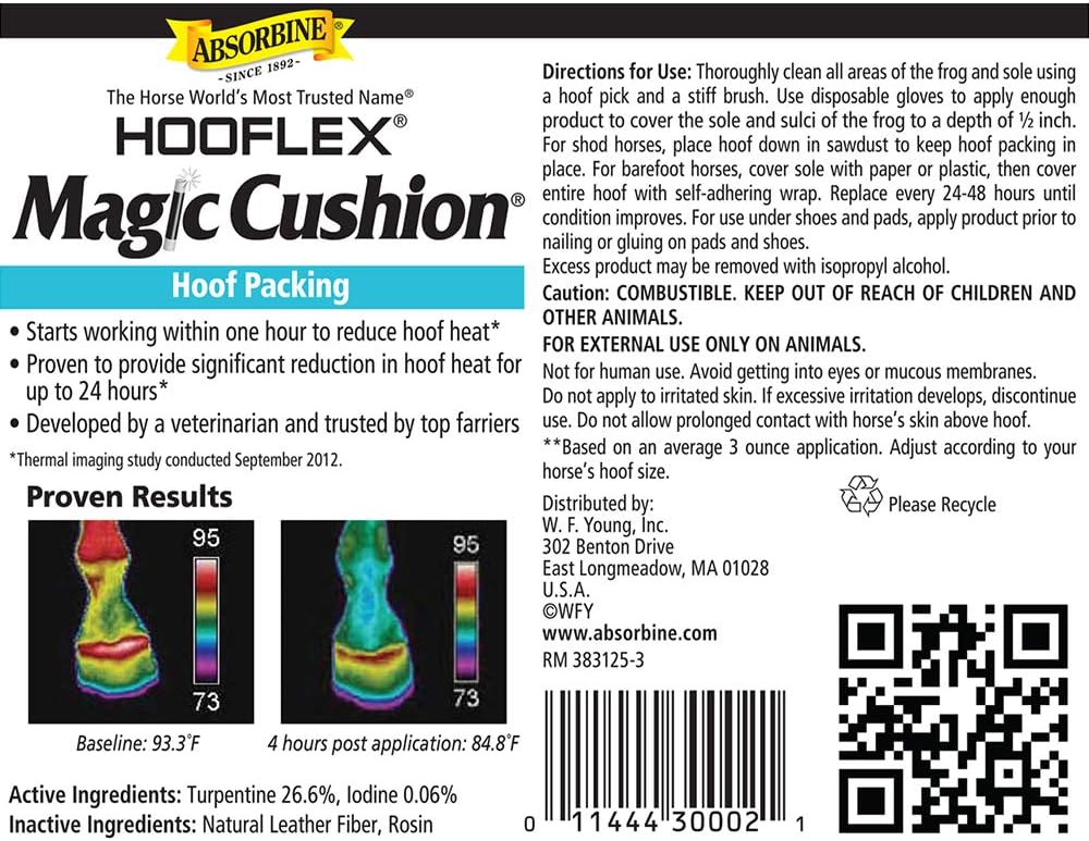Absorbine Hooflex Magic Cushion container demonstrating veterinary formulated cooling paste for horse hooves