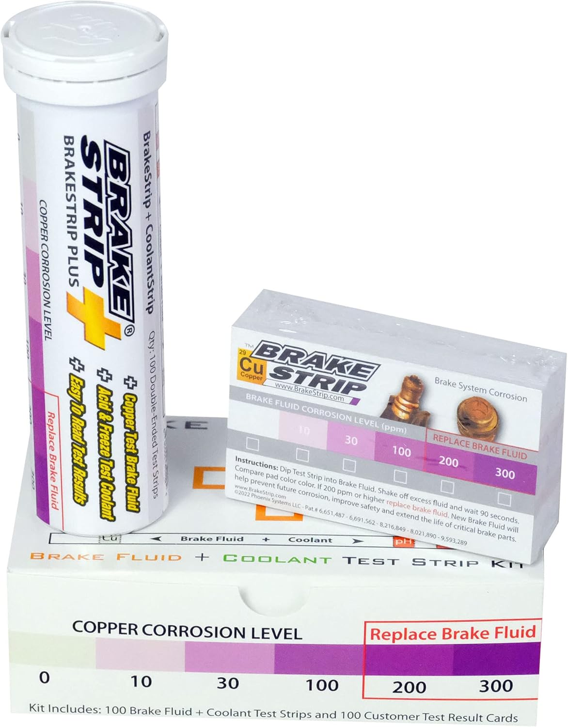 Phoenix Systems BrakeStrip Plus Service Center Kit front view showing the product box and diagnostic test strips.