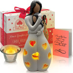 Gifts for Mom from Daughter - Mothers Day Candleholder Statue with Flickering LED Light | Birthday Gift for Mom | Unique Present with Greeting Card | Seasonal Home Dcor (Light Brown) - Image 10
