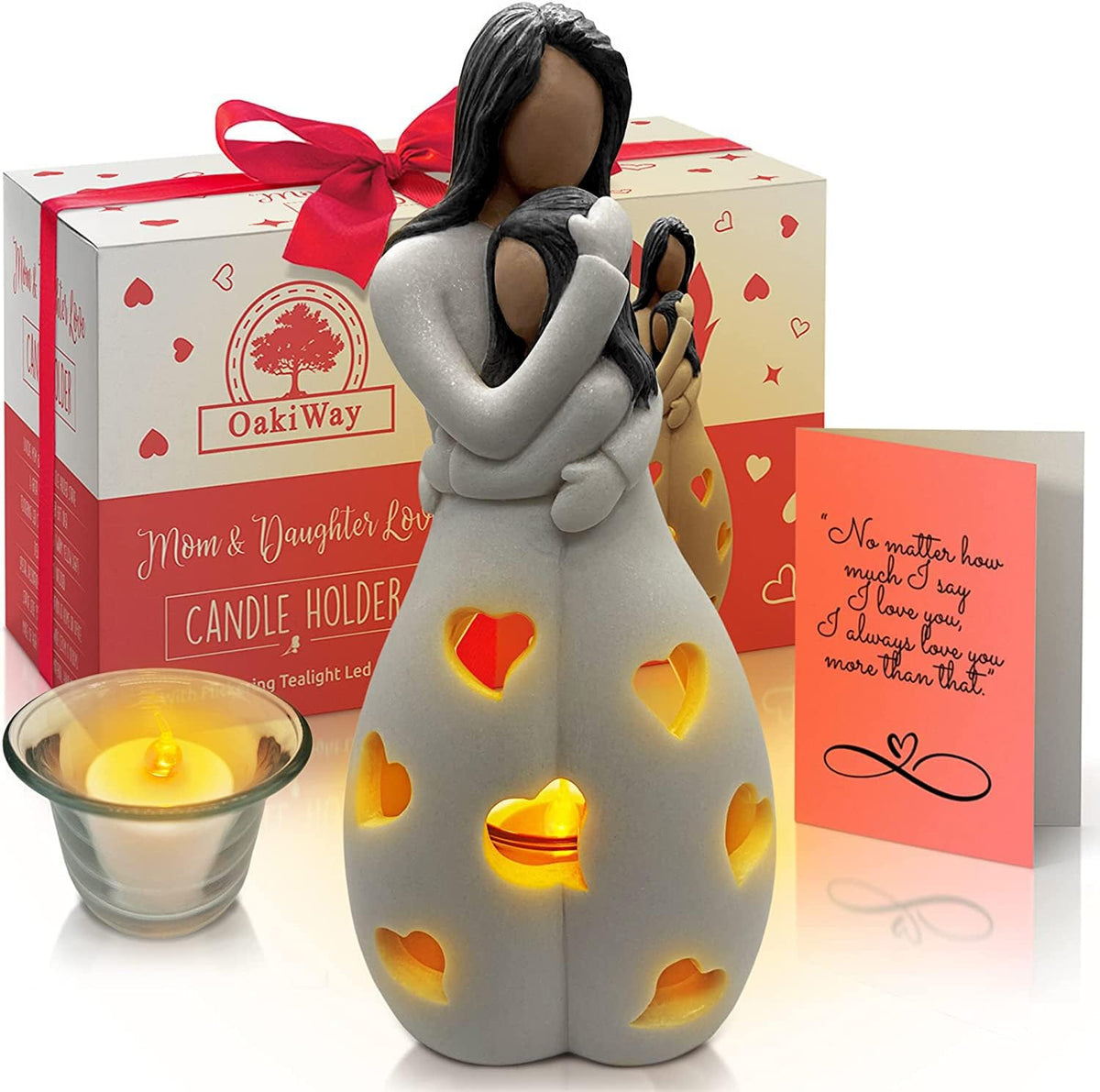 Gifts for Mom from Daughter - Mothers Day Candleholder Statue with Flickering LED Light | Birthday Gift for Mom | Unique Present with Greeting Card | Seasonal Home Dcor (Light Brown) - Image 10
