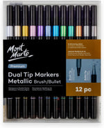 Mont Marte dual tip markers metallic brush bullet front view packaging
