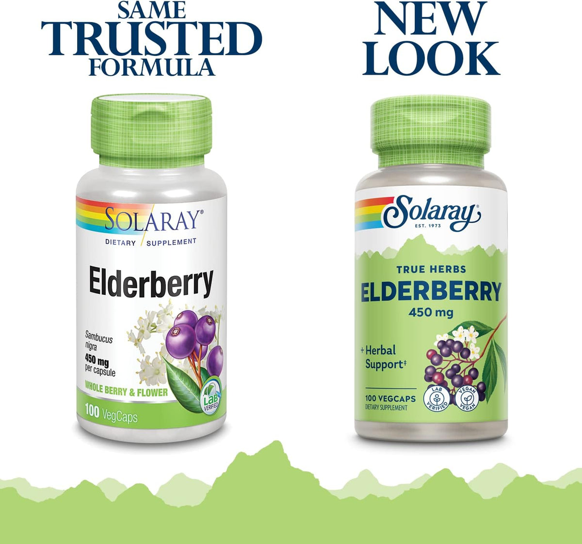 Solaray Elderberry 450mg capsules supplement facts label closeup