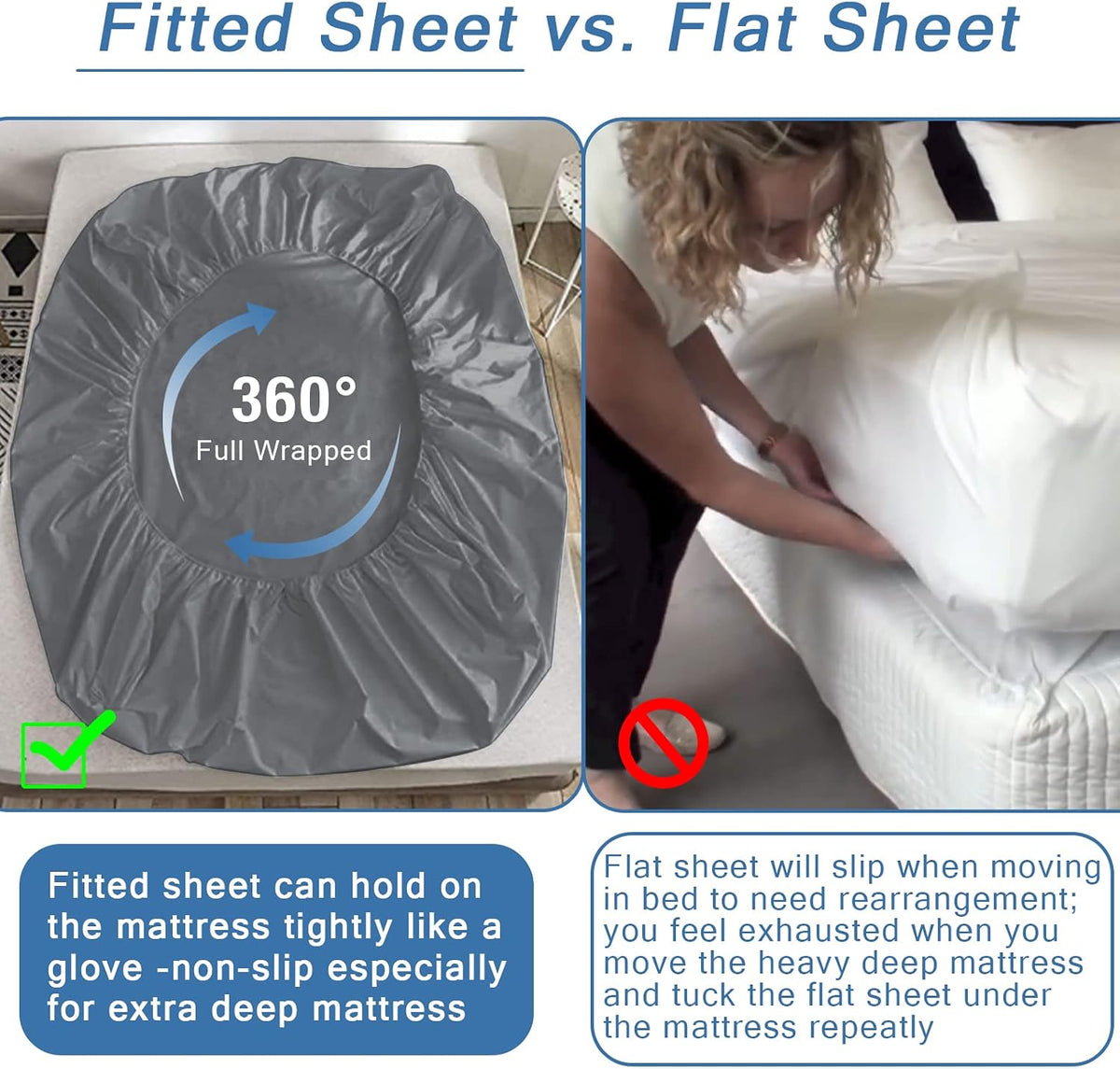 Bedecor thick mattress fitted sheet installed on pillow top bed