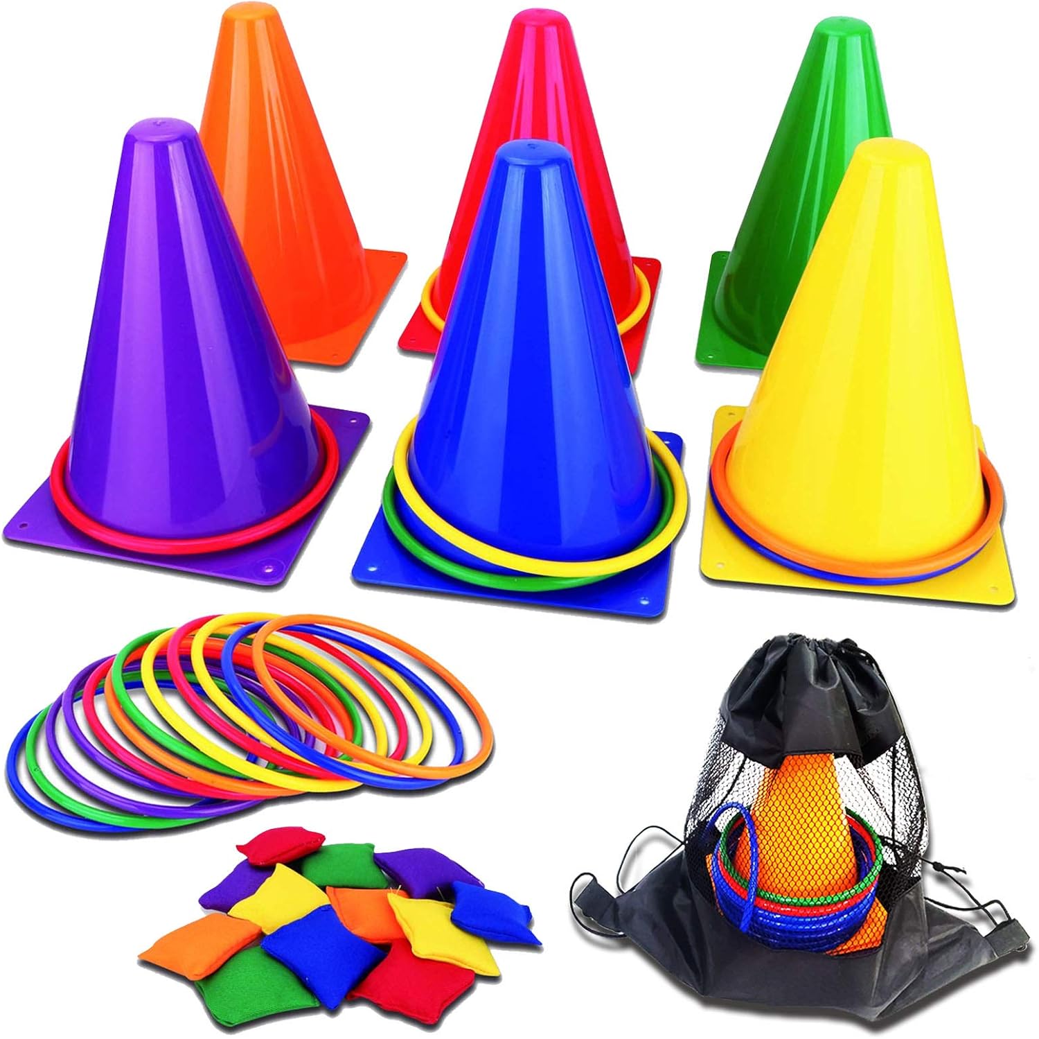 Unanscre 31 piece carnival game set with cones and rings