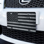 Graphics And More wood grain American flag metal vanity plate close up detail