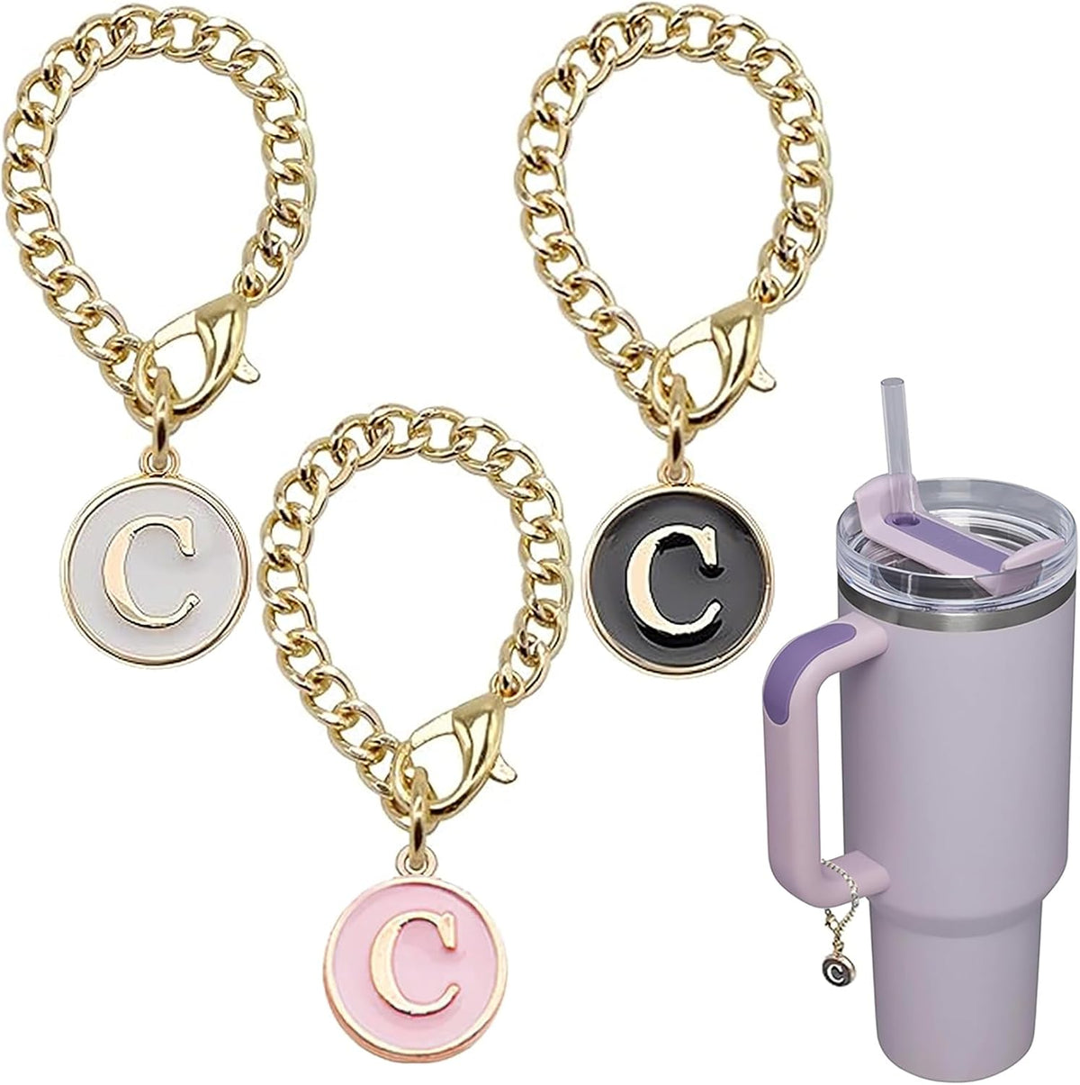 Letter Charm Accessories for Stanley Cup, 3Pcs Initial Chain Water Bottle Handle Name Id Charm for Tumbler Cups-M - Image 15