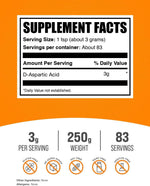 BulkSupplements D-Aspartic Acid powder nutritional label details