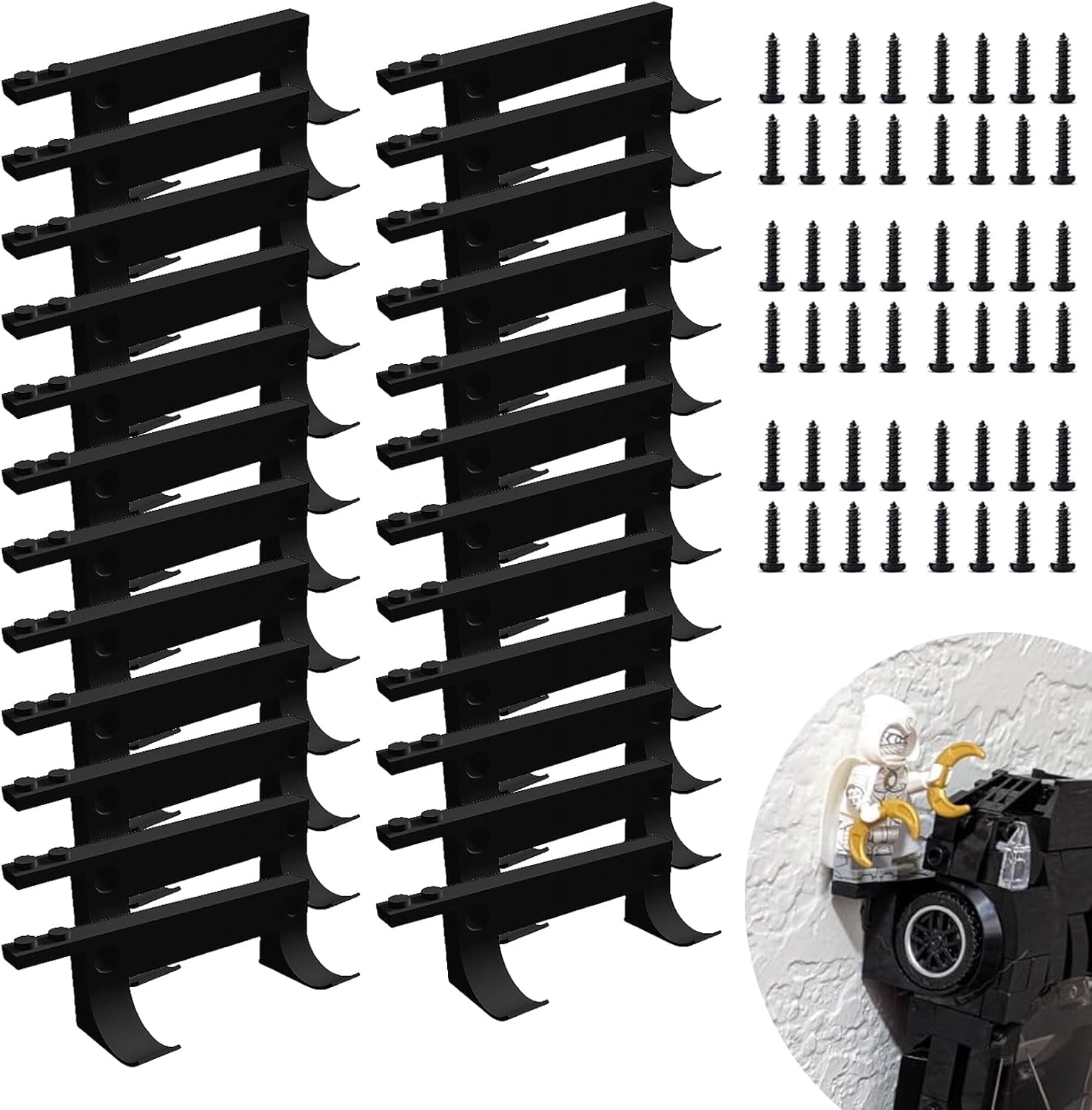Teyouyi 24 piece wall mount set for Lego cars front view