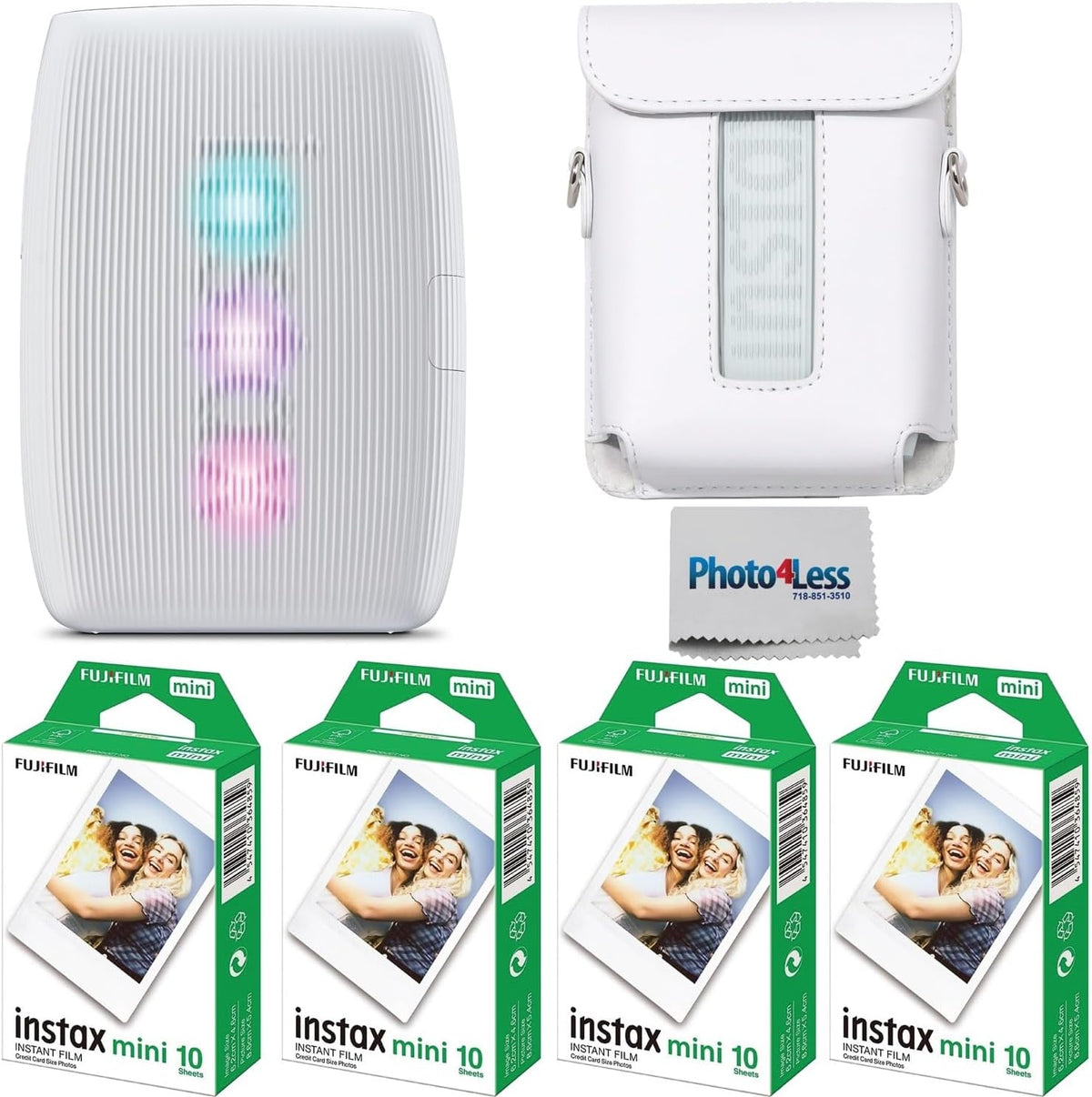 Fujifilm Instax Mini Link 3 Printer Bundle front view showing the sleek clay white smartphone printer.