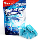 Vacplus Septic Tank Treatment 12 Count Pack front view showing the packaging.