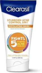 Clearasil stubborn acne control 5in1 exfoliating wash front view tube