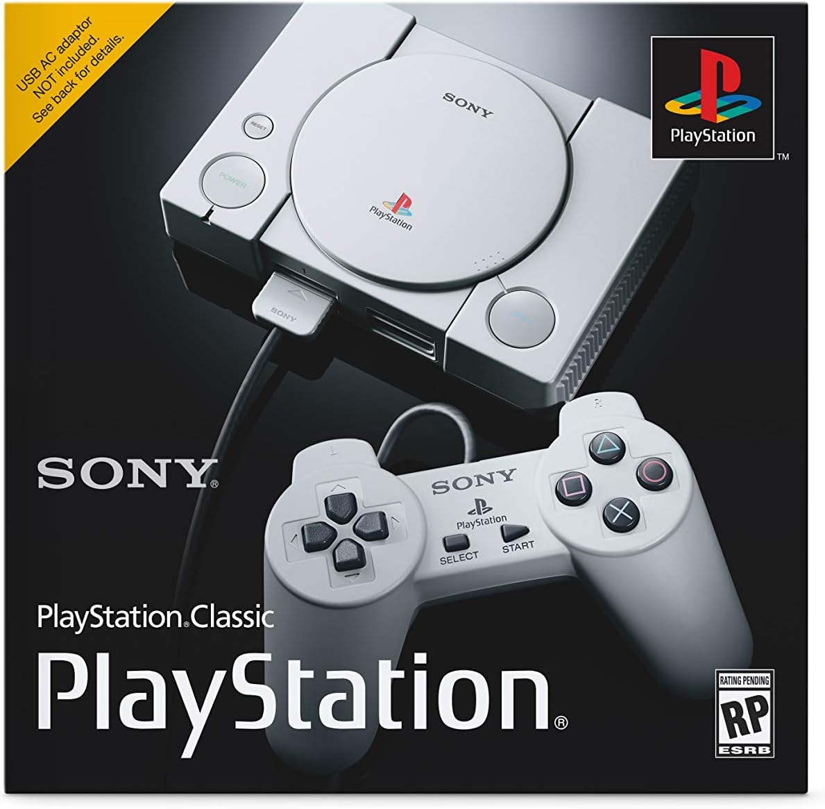 Sony PlayStation Classic front view showing the power button and controller ports