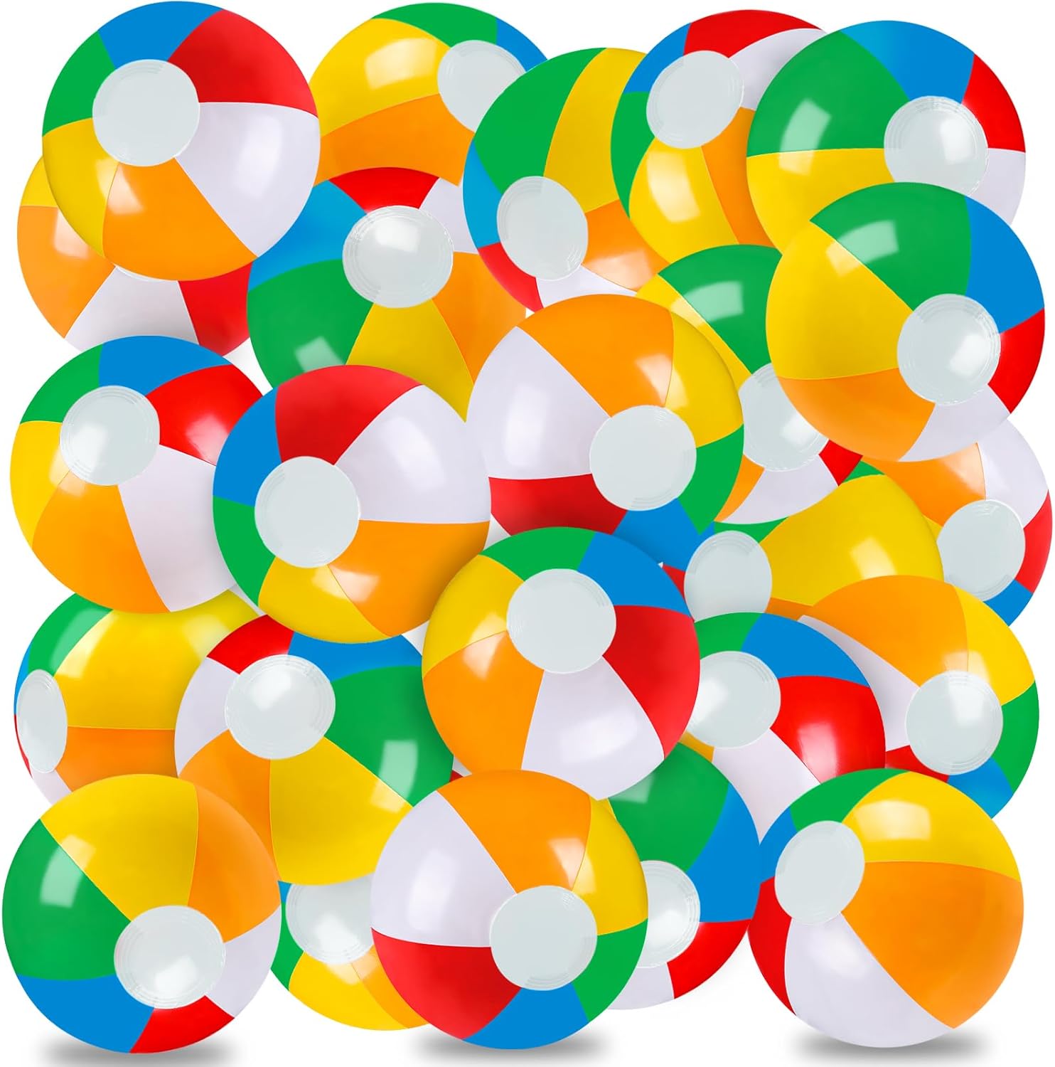 Vellibring rainbow inflatable beach balls bulk pack front view showing vibrant colored panels.