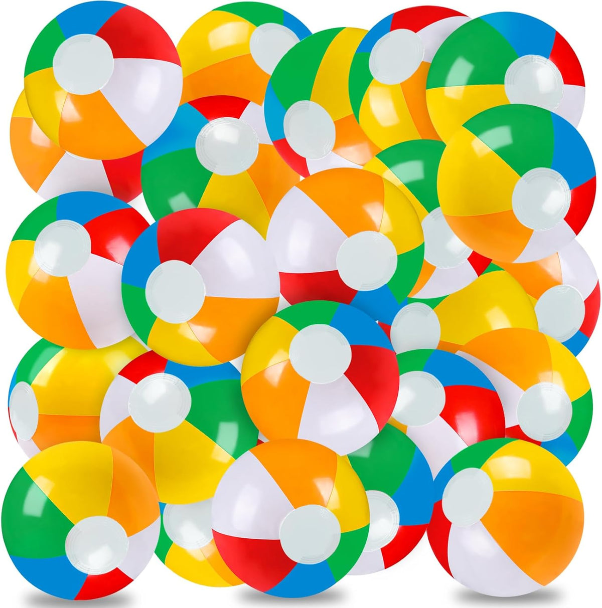 Vellibring rainbow inflatable beach balls bulk pack front view showing vibrant colored panels.