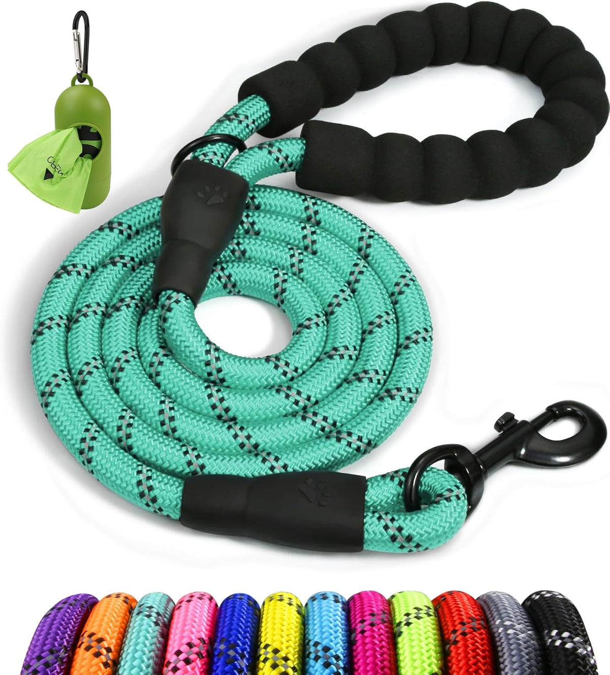 Taglory Rope Dog Leash 6 FT with Comfortable Padded Handle, Highly Reflective Threads Leash and Anti-Tangle Clip for Walking Medium Large Dogs, 1/2 inch, Black - Image 12