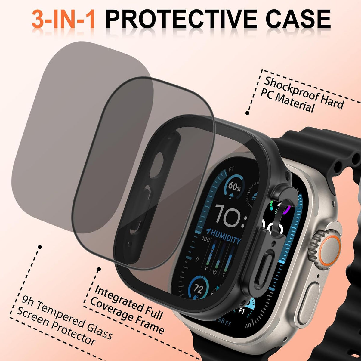 Dual layer 9H tempered glass screen protector and hard PC frame