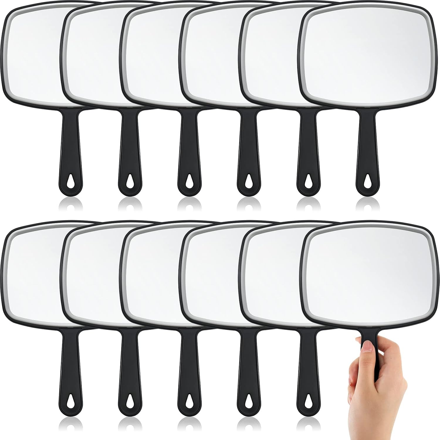 Geetery twelve piece handheld makeup mirror front view showing sleek black frame