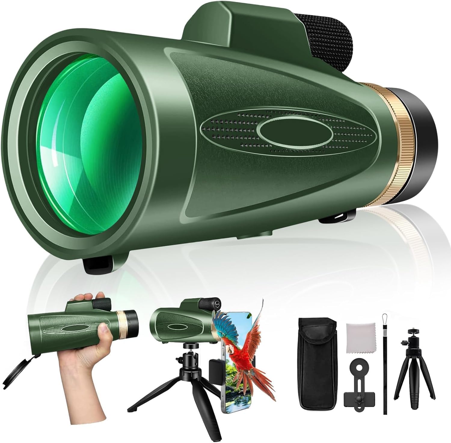 ASxmhGo monocular telescope high power front view showing large objective lens