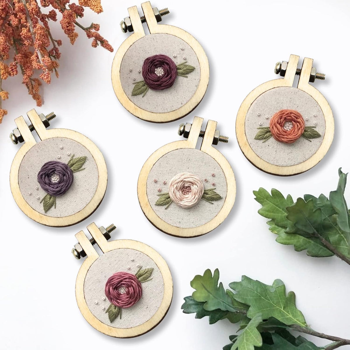 ZOCONE 20 Packs Mini Embroidery Hoops, Small Ring Tiny Embroidery Hoops with Keychain Earring Hooks Jump Rings, Round Wood Hoops for DIY Embroidery Necklace Jewelry Pendant and Keychain - Image 5