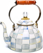 MacKenzie-Childs Royal Check tea kettle lifestyle kitchen display