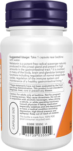 Now Foods Melatonin bottle side angle showing ingredients
