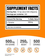 BulkSupplements L-Tyrosine Powder nutritional supplement label