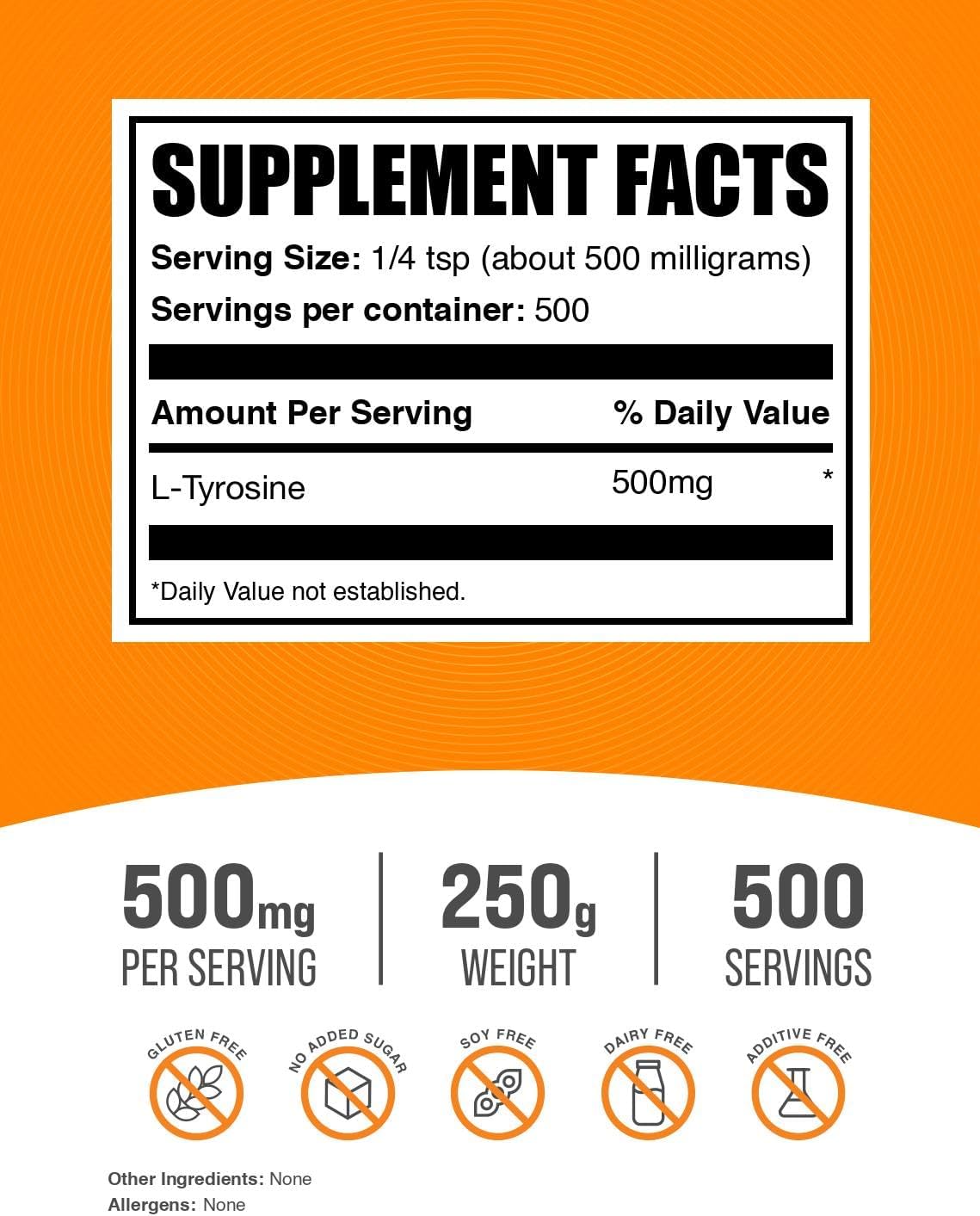BulkSupplements L-Tyrosine Powder nutritional supplement label