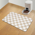 Coorug Checkered Dog Food Mat front view with bowls