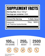 Close up of BulkSupplements B1 vitamin powder label