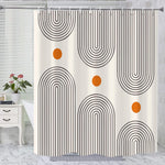 GKLEASG boho mid century shower curtain front view featuring minimalist abstract arch design for modern bathroom styling.