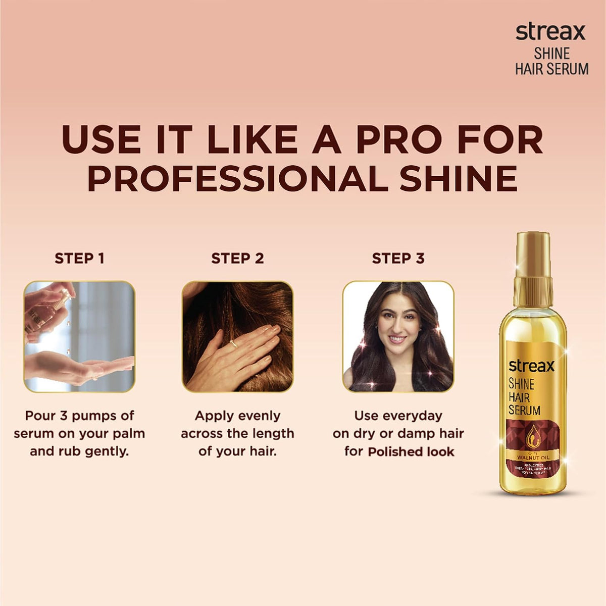 Hair styling results using Streax walnut oil serum