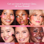 Luminous dewy finish of the Charlotte Tilbury cream blush on lips and cheeks.