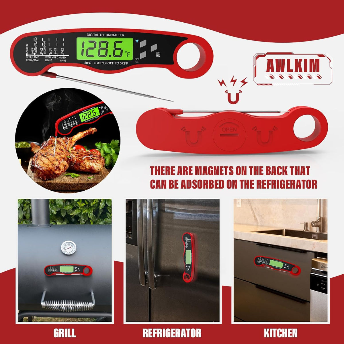 AWLKIM digital thermometer folded for storage