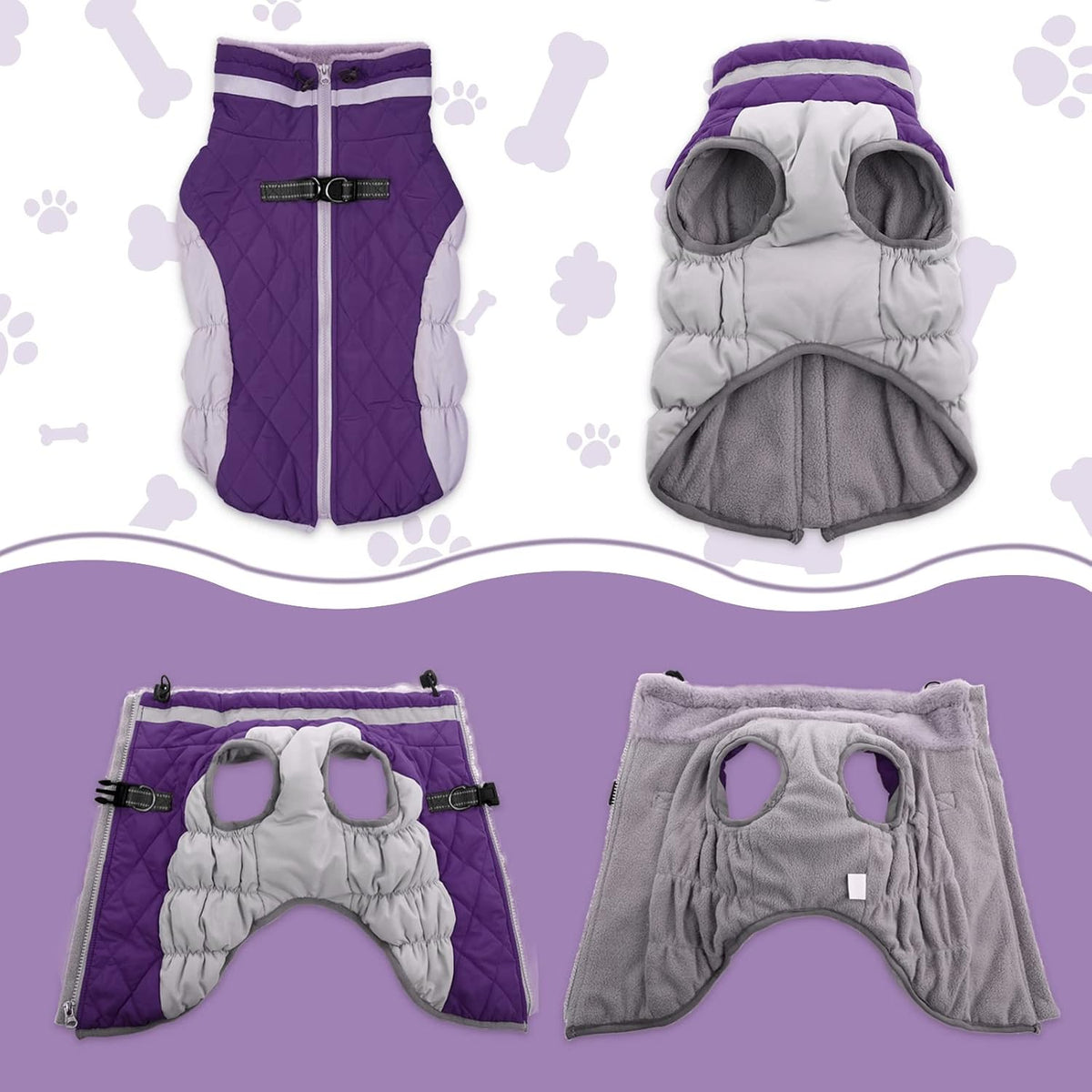 LeLePet waterproof dog jacket side profile showing quilted pattern