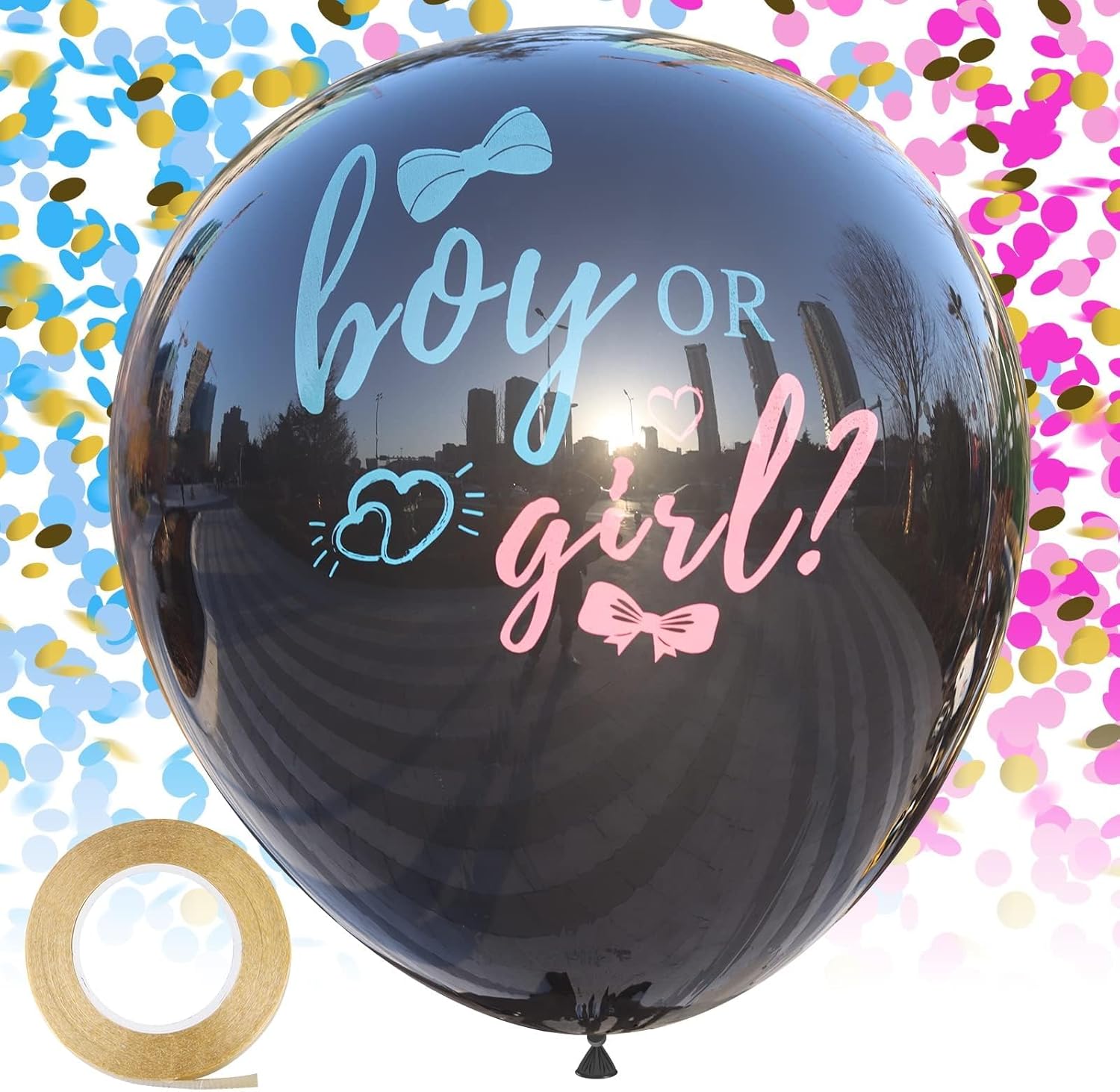 HAMKU thickened gender reveal balloon kit front view featuring two large black latex balloons