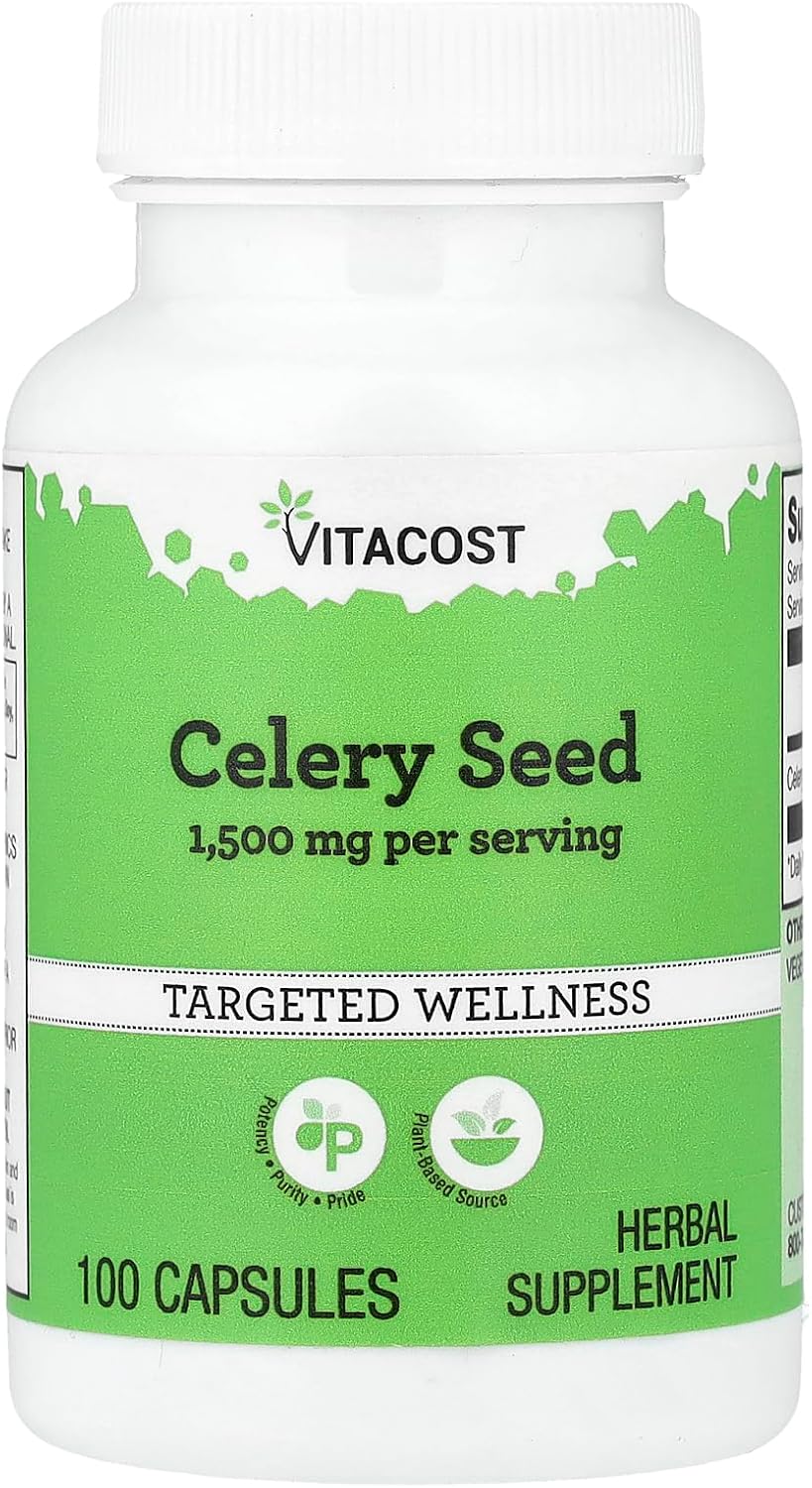 Vitacost Celery Seed 100 Capsules front view herbal supplement bottle