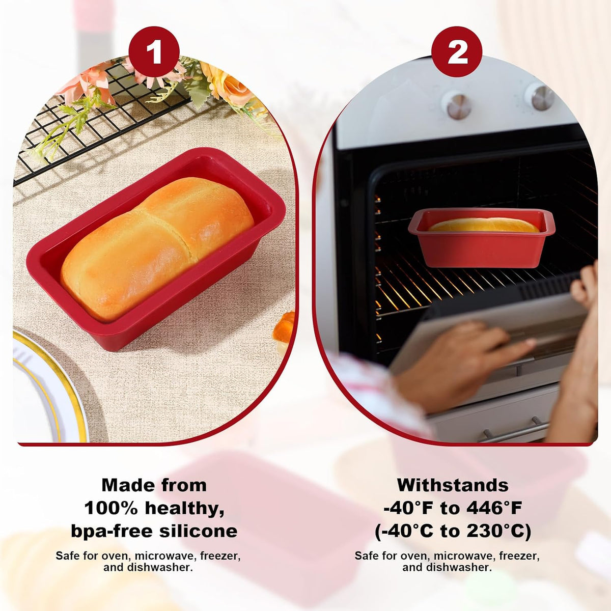 Pafeooui red silicone mini loaf pans stackable design