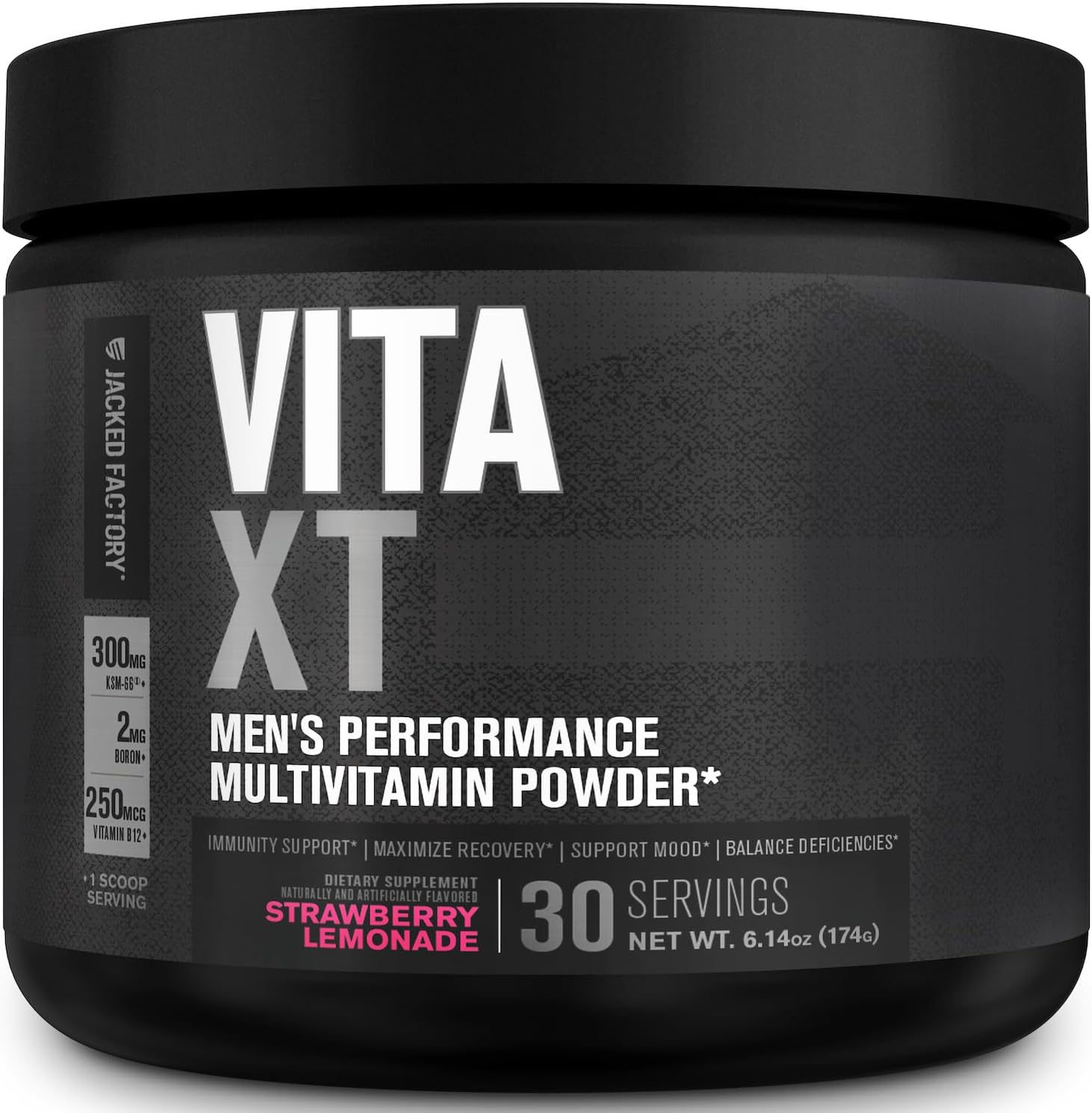 Jacked Factory Vita XT Performance Vitamin Powder - Daily Multivitamin Powder for Men with KSM-66 Ashwagandha, Prebiotic Fiber, Vitamin A, C, D, K, B6, B12, & More - Strawberry Lemonade, 30Sv - Image 1