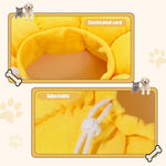 HOMBYS soft dog cone packaging illustration demonstrating how to shake and fluff the product.