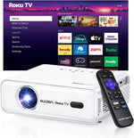 Aurzen Roku TV Smart Projector front view white portable video projector