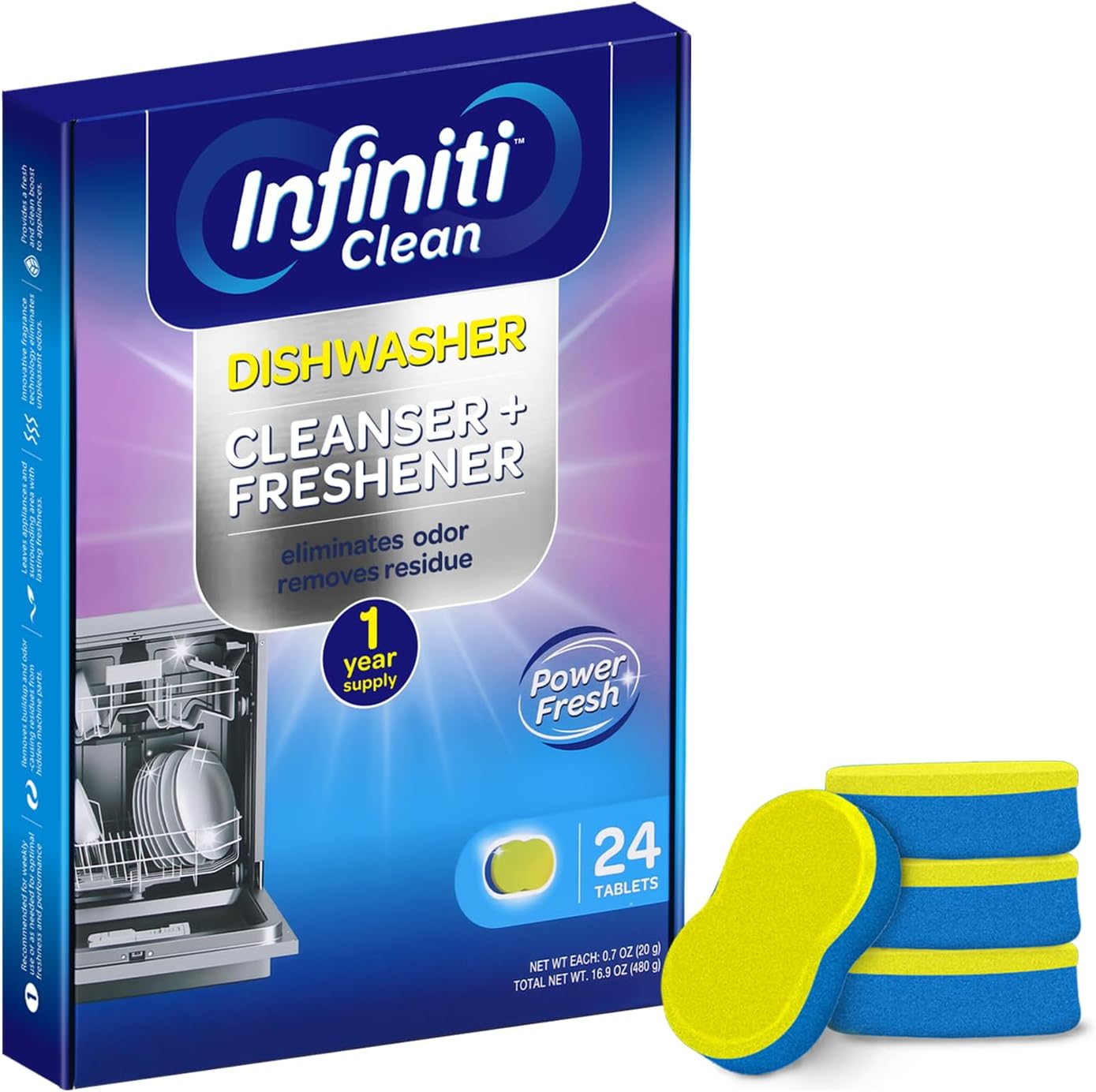 Infiniti Clean Dishwasher Cleaner and Deodorizer Tablets front view