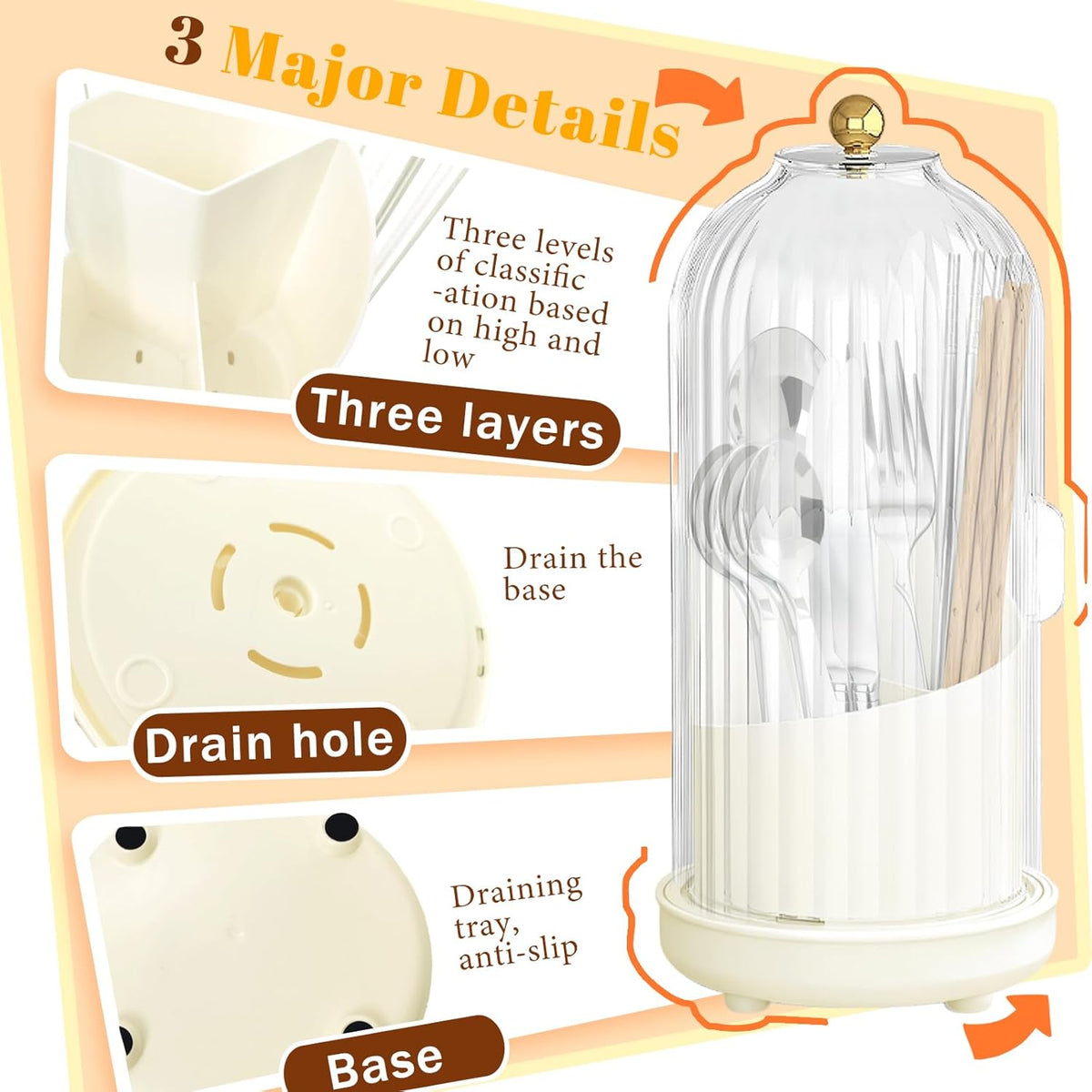 ONEPEACE Kitchen Utensil Holder open view with three tiered slots