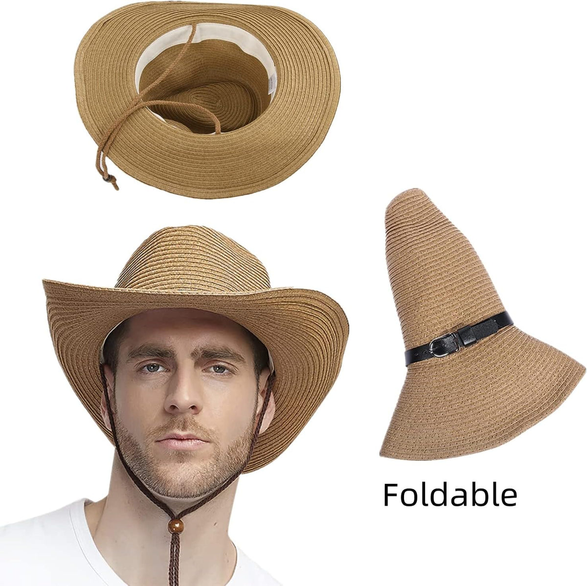Unisex foldable sunhat close up of paper straw weave texture